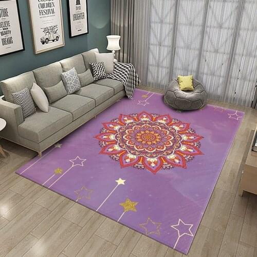 Rectangle Carpet Purple Flower Mandala Style Printed Soft Carpets For Living Room Anti-slip Rug Chair Floor Mat For Home Decor