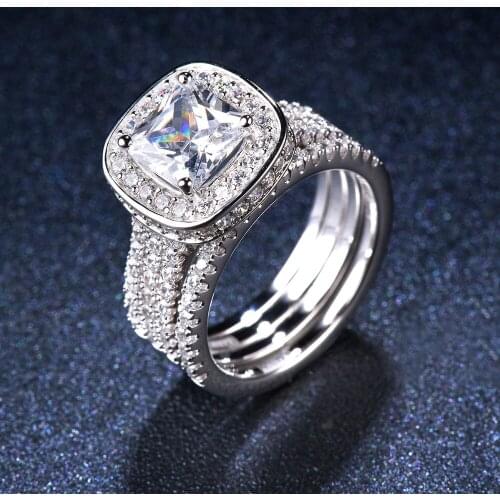 SALE! Luxury 2.77ct Simulated Diamond Halo Wedding Ring Sets Solid 925 Sterling Silver Zircon Engagement Ring For Women Bridal