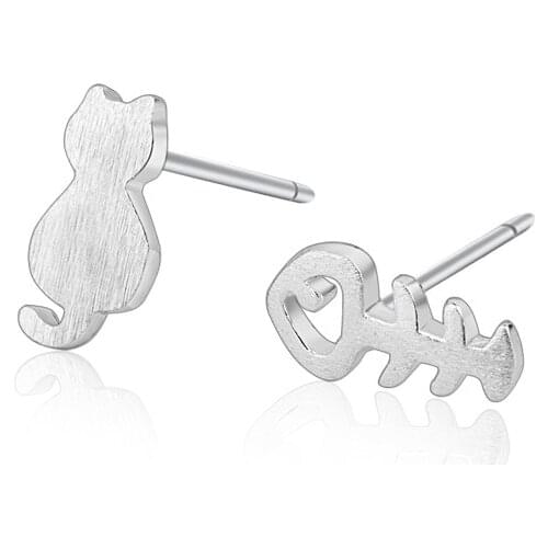 925 Sterling Silver Hypoallergenic Asymmetric Cat Fish Stud Earring for Women Girl Earrings Wedding Jewelry Gift Brincos eh254