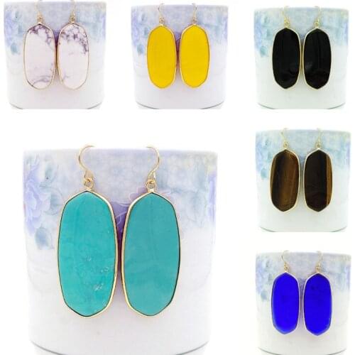 Mixed Stones Slice Double Point Earrings With Copper Casing Of Cladding Gold Approx 50*23 mm