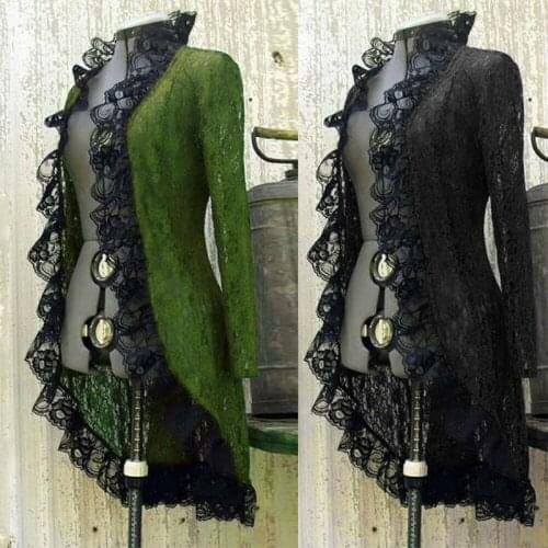 Vintage Women Steampunk Victorian Gothic Stand Collar Jacket Lace Trim Medieval Dress Cardigan