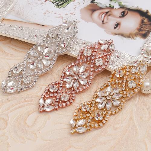 WENXI 20PCS Hand Beaded Rhinestone Applique Silver Crystal Rhinestone Applique For Wedding Dresses DIY Iron On WX853