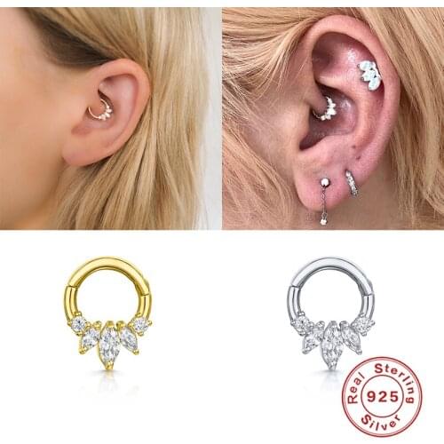 Aide 925 Sterling Silver Hoop Earrings For Women Round Diamond Pierced Cartilage Earrings Ear Bone Jewelry pendientes 9mm 1PC