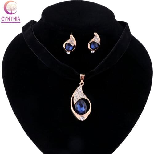 5 colors Jewelry sets Gold silver plated Women statement necklace for party wedding boho crystal necklace with earrings 2017