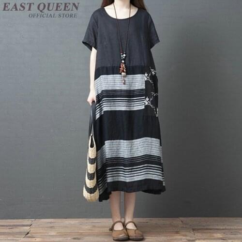Plus Size Dresses Summer 2019 Patchwork Linen Dress Midi Long Robe Vintage Femme Loose Casual Dresses For Women 2019 TA1764