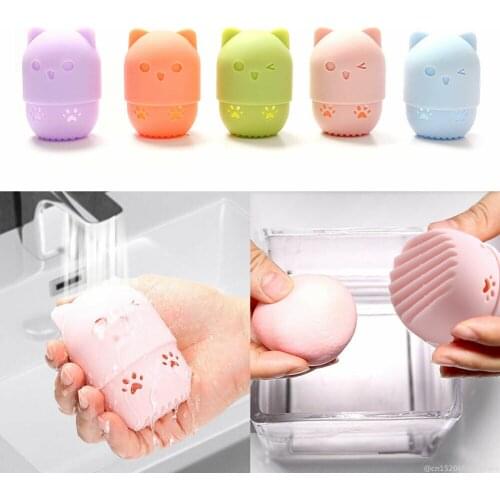 1Pc Cute Sponge Puff Drying Cleaner Travel Stand Soft Silicone Foundation Makeup Brush Sponge Cleaning Tool Cosmetic Puff Holder