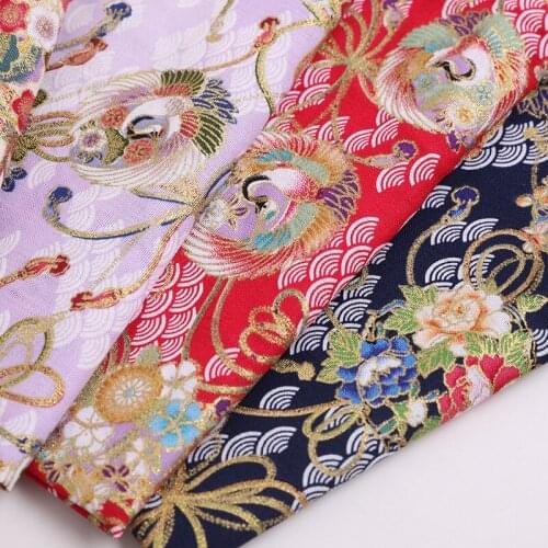 100*145cm Bronzing Japanese Style Love Couple Birds Crane Pattern Fabrics For Diy Craft Kimono Dress Bag Apparel Material