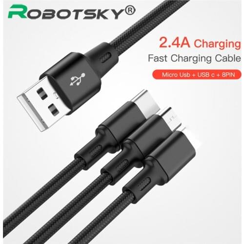 2.4A USB Data Cable Charging Cord 3 in 1 Micro USB Type C Cable For Android USB TypeC Mobile Phone Cables For Samsung S9