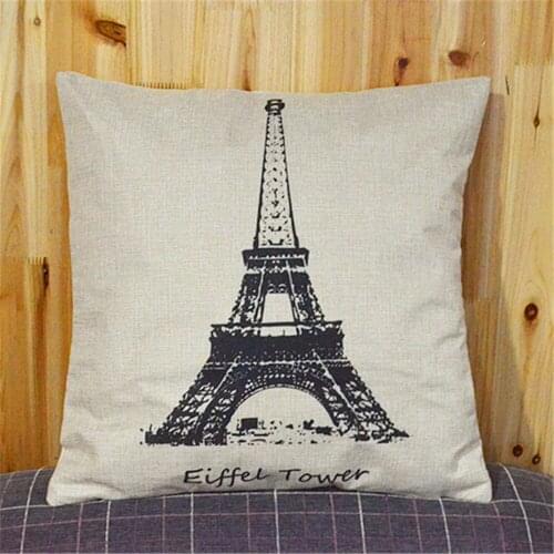 2pc/lot Eiffel Tower Printing Cushion Cover Linen Cushion cover Vintage Style Car cushion case Soft Pillow Case