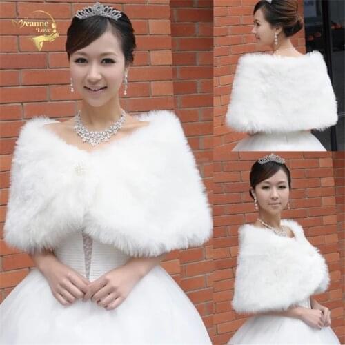 2018 Hot Sale Fashion Elegant Warm Faux Fur Ivory Bolero Wedding Wrap Shawl Bridal Jacket Coat Accessories Pearl OJ00188
