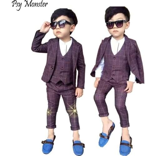 2018 New Boys 3PCS Plaid Formal Prom Wedding School Suit Vest+Coat+Pants Brand Children Party Tuxedos Performance Wear for Boys