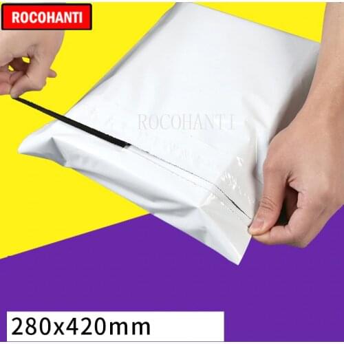 100x Custom Printed Perforated Easy Open Tab White Poly Mailers Envelopes Shipping Bag Gift Packaging Bag With Logo 28x42cm