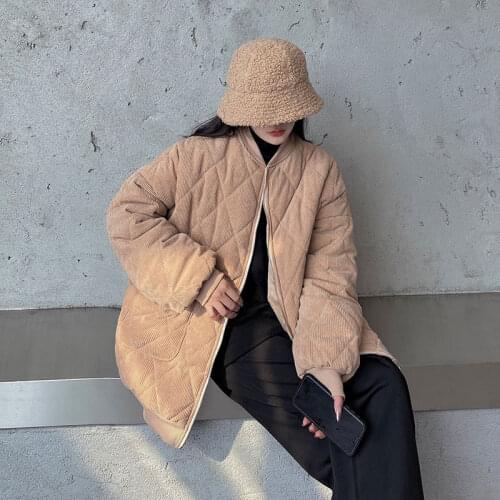 ZB4958 autumn Winter 2021 new women fashion loose stand collar corduroy padded jacket coat cheap wholesale