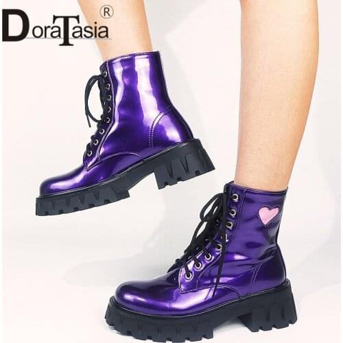 DORATASIA Brand New Ladies Chunky Med Heel Ankle Boots Fashion Heart Platform Lace-up Boots Woman Party Street Shoes Woman