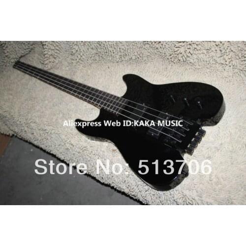 Black 4 Strings custom headless bass guitar no head High Quality Free Shipping