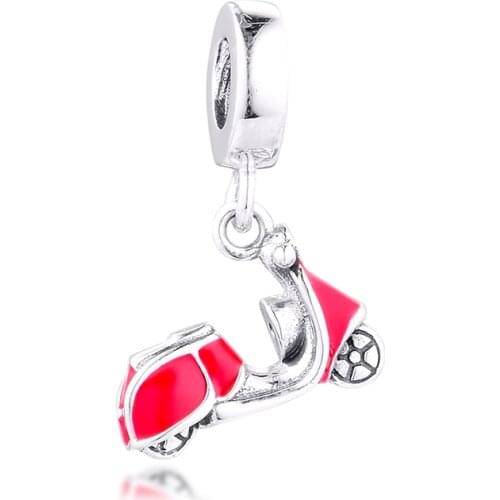 CKK Red Scooter Charms 925 Original Fit Pandora Bracelets Sterling Silver Charm Beads for Jewelry Making Women