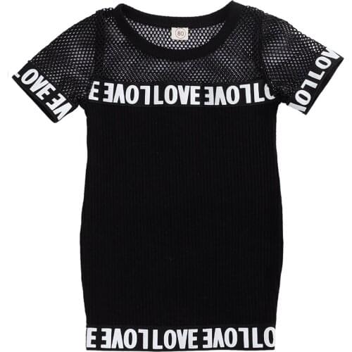 1-5Y Infant Baby Kids Girls Casual Dress Mesh Letters Short Sleeve Straight Mini Dress 2 Colors Dresses Clothing