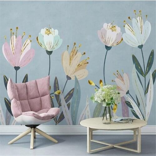 Milofi Custom Wallpaper Mural 3D Nordic Plant Flower Shimmering Gold Background Wall Living Room Background Wallpaper mural