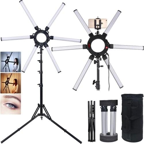 Fusitu Photography Light 3200K-5600K 6 Tubes Star Lamp LED Video Photo Ring Light Lamp with Tripod for Camera Youtube Makeup
