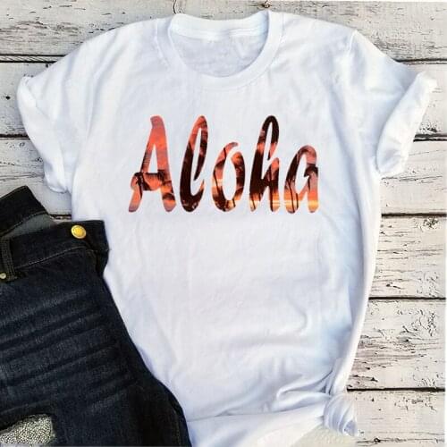 Aloha Tshirt Women New Summer 2021 Fashion Clothing Hawaii Beach Tops Girls Casual T Shirt Aesthetic Clothes Kawaii XL