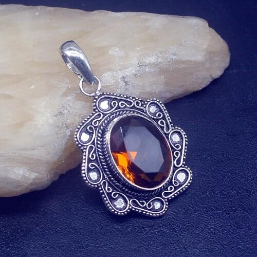 Gemstonefactory Jewelry Big Promotion 925 Silver Solitaire Vintage Oval Honey Topaz Women Ladies Gifts Necklace Pendant 1332