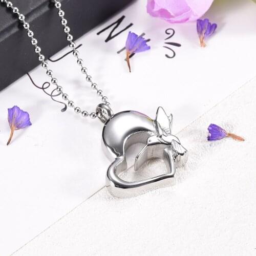 CMJ9319 Hot Hummingbird Heart Charm Pendant Stainless Steel Urn Necklace for Ashes Keepsake Cremation Jewelry Charm