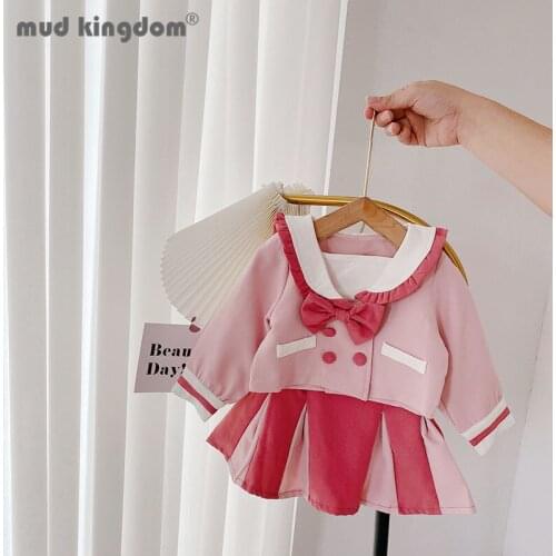 Mudkingdom Girl Skirt Set Suit Bow Sailor Collar Jacket Patchwork Pleated Skirts Preppy Style Uniform Outfits Girls Autumn Sets