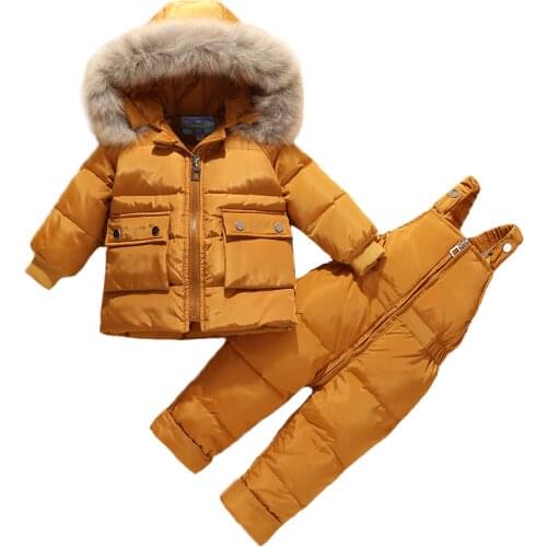 2Pcs Set Baby Girl Clothes Winter Cartoon Childrens Down Jacket Hooded Warm Boy Snowsuit Ski Suit Clothing Set For Babies 1-3Y