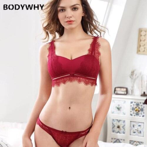 Women Lace Bra Set Backless Bra and Panty Set Push Up Thin Underwear Wire Free Brief Set Lingerie 3 Colors Sexy Elegant Fashion