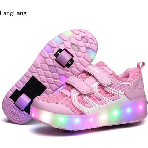Heelys Colorful LED Flashing One Two Wheel Roller Skates Shoes for Kids Female Boy Girl Roller Skates USB LED Luminous Sneakers