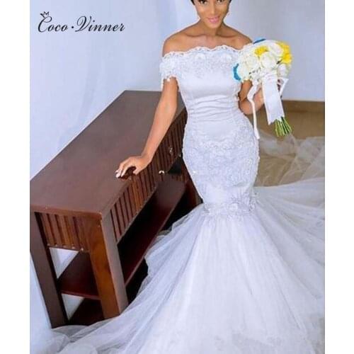 Embroidery Lace Appliques Mermaid Wedding Dress Cap Sleeve Lace Up Court Train mermaid wedding dresses Bride Gown w0390