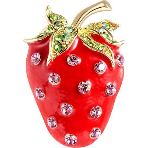 Cute Strawberry Shape Rhinestone Inlaid Brooch Pin Women Backpack Jacket Decor