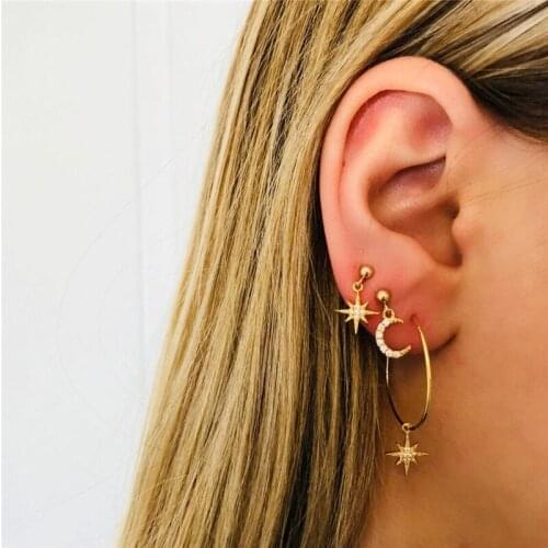 ALYXUY Trendy Crystal Star Moon Stud Earrings Set For Women Geometric Hanging Earrings 2019 Fashion Jewelry Girl Accessories