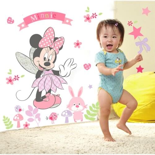 Cartoon minnie mouse wall stickers bedroom girls rooms home decor disney wall decals pvc mural art diy poetrys