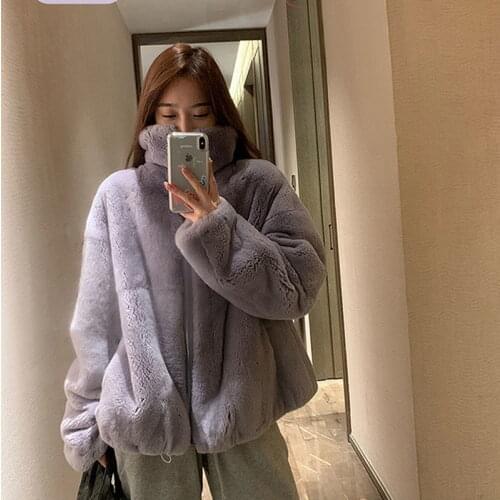 2021 Women Winter Women New Faux Rabbit Fur Coat Lady Solid Stand Collar Teddy Plush Jackets Female Casual Elegant Outerwear G92