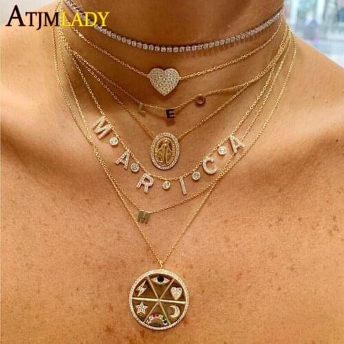 2020 New Arrived Round Pendant Shape Star Moon Eye Charm Women Necklace Hot Fashion Engraved Lucky Symbols Gold Color Jewelry
