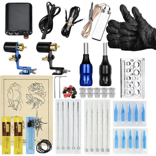 Complete Tattoo Kit Machine Rotary Set Gun Power Supply Cord Needle Cup Holder Tools for Beginners Body Art Artists