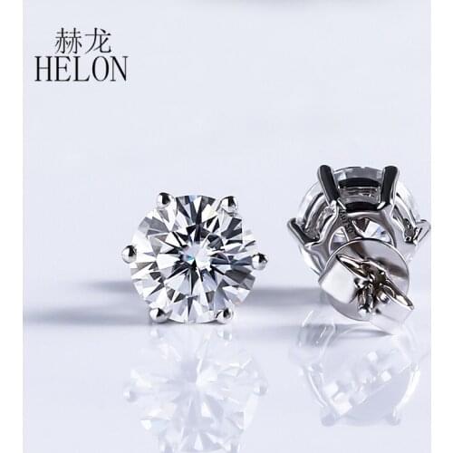 HELON Moissanite Stud Earrings Solid 14k White Gold VVS/DEF 2ct Test Positive Lab Grown Moissanite Diamond Fine Jewelry Earrings