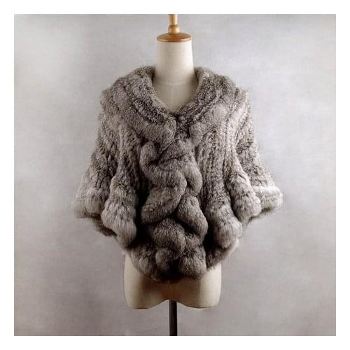 Free shipping Knitted Genuine rabbit Fur Shawl Wrap Cape women coat winter fur poncho Wholesale retail