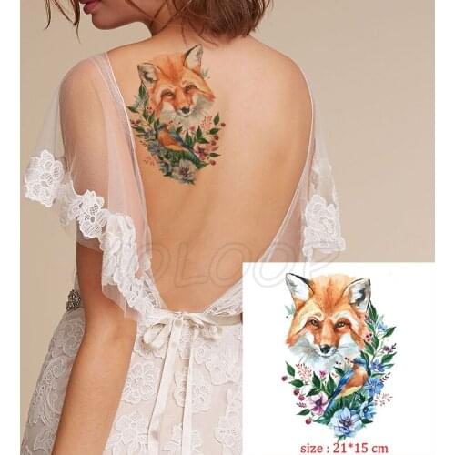 Fake tattoo sticker fox big animal flower bird waterproof temporary tatoo body art flash tatto for kid boy man girl woman