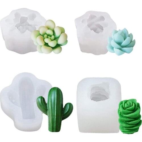 4 Pcs Candle Silicone Molds,Succulent Cactus Plants Resin Casting Mold for Making DIY Candle Soap and Epoxy Resin Crafts