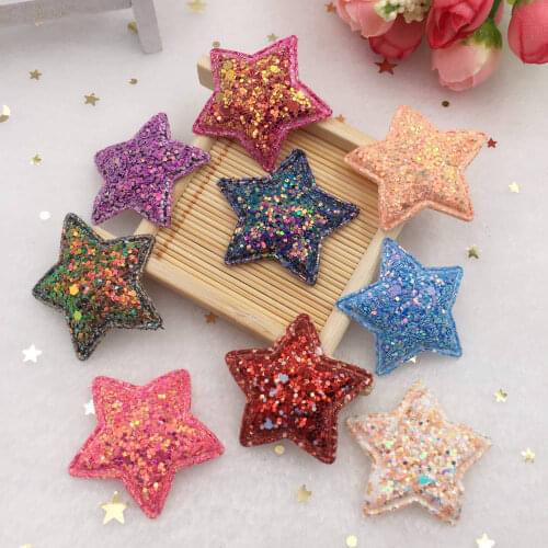 40mm Glitter Colorful Star Padded Fabric Paillette Patches Applique 12pcs DIY Wedding Headwear Accessories Craft Supplies E081