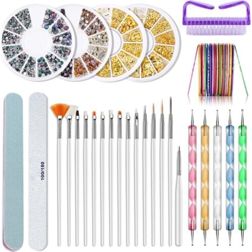 Q1FB Nail Art Striping Tape Set of Nail Art DIY Tools with Colored Drawing Pens and Double-headed Nail Dotting Pens