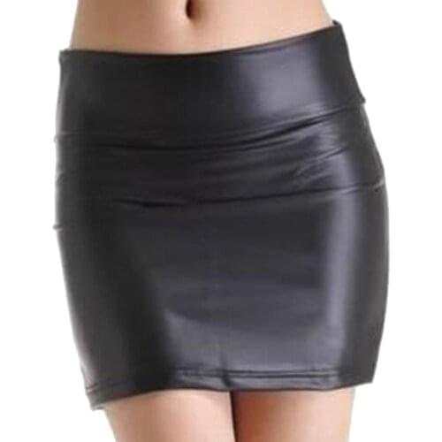 2020 Hot Summer Women Skirt Party Fashion High Waist Split Faux Leather Skirts Elegant Bodycon Black Mini Pencil PU Skirt