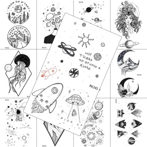 Creative Planets Temporary Tattoos Sticker Fake Body Art Wasit Legs Tattoos For Kids Adult Realistic Waterpoof Geometric Tattoos
