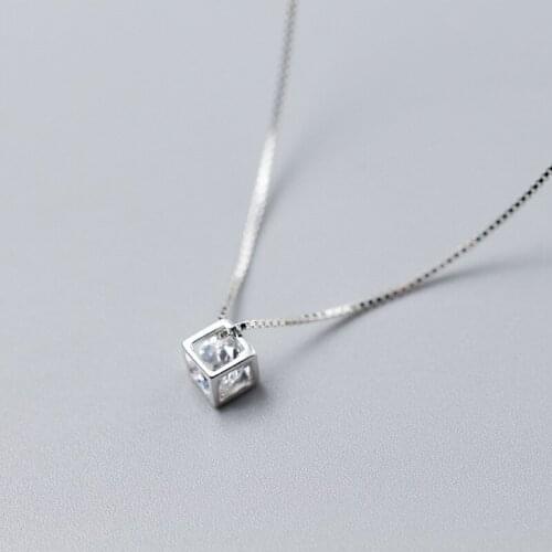 MloveAcc Silver Pendant Cube 925 Sterling Silver Jewelry with Clear CZ Women Fashion Necklaces & Pendants Jewelry Party Gift