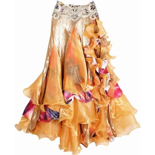 Egyptian Style Bellydance Clothing Long Full Circle Wrapped Skirts Floral Side Slit Women Belly Dance Skirts with Ruffle
