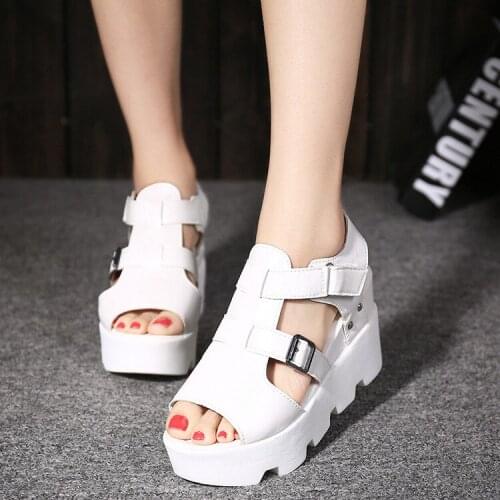 2020 Korean summer thick-soled fish mouth shoes womens inner heightening wedge sandals platform platform platform heel shoes