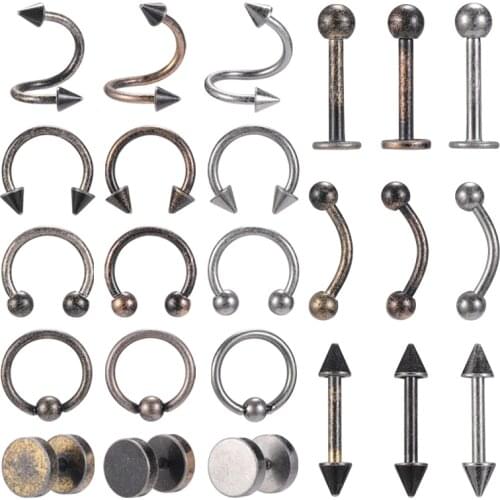 ZS Vintage Ear Studs for Punk Rock Men Women Stainless Steel Nose Septum Rings Retro Helix Cartilage Earring Piercing Jewelry