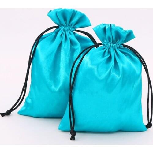 10pcs 8*10/9*12cm Blue Satin Bag Jewelry Packaging Makeup Wedding Party Gift Storage Bags Wrapping Silk Drawstring Pouch Custom
